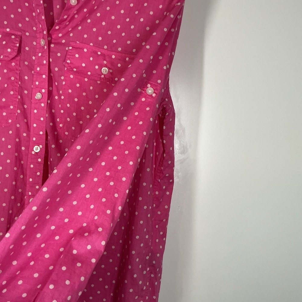 Lauren Ralph Lauren Button Up‎ Shirt Size Medium Pink Polka Dot Preppy Colorful - Picture 3 of 5